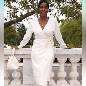 White midi wrap dress